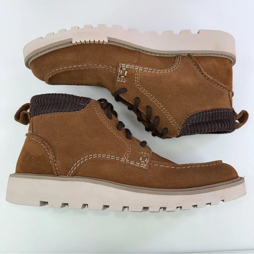 Clarks Men's Collection Barnes Mid Comfort Boots Cola Suede New